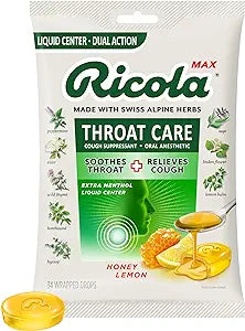 Ricola Max Honey Lemon Throat Care Large Bag | Cough Suppressant Drops | Dual Action Liquid Center | Soothing Long-Lasting Relief - 34 Count (   1)