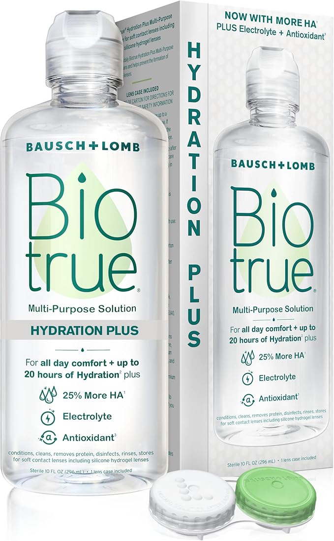 Biotrue Hydration Plus Contact Lens Solution , All-Purpose Solution for Soft Contact Lenses , Lens Case Included, 10 Fluid Ounces