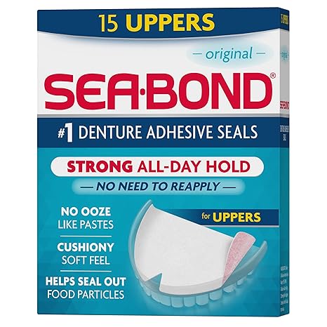 Sea Bond Secure Denture Adhesive Seals, Original Uppers, Zinc-Free, All-Day-Hold, Mess-Free, 15 Count (   1)