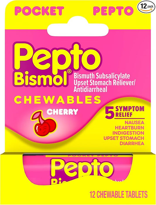 Pepto-bismol Pepto- To-go Chewable Tablets Cherry 12 CT