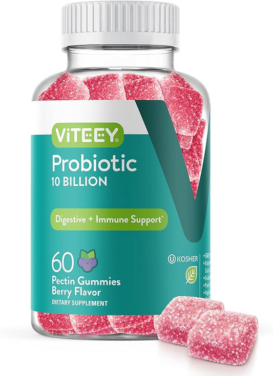 Probiotic Gummies for Women, Men, & Teens - Maximum Strength 10 Billion Cells - Probiotics for Digestive Health, Immune Support - Vegetarian, Gelatin Free, GMO Free - Chewable Berry Flavored Gummy