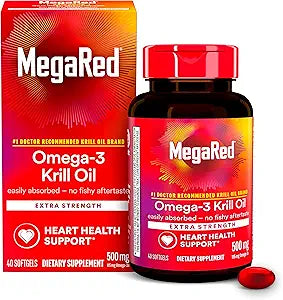 MegaRed Omega-3 Krill Oil Supplement 500mg Extra Strength Softgels (40 Count in A Box), Krill Oil No Fishy Aftertaste