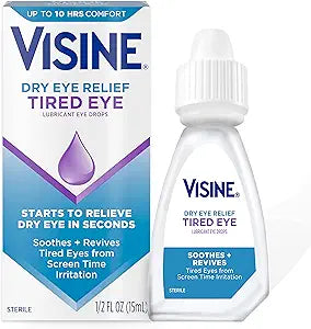 Visine Tired Eye Dry Eye Relief Eye Drops, Moisturizing & Soothing Drops for Irritated Eyes Due to Screen & Computer Use, 0.5 fl. oz