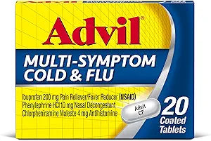 Advil Multi Symptom Cold and Flu Medicine, Cold Medicine for Adults with Ibuprofen, Phenylephrine HCL and Chlorpheniramine Maleate - 20 Coated Tablets