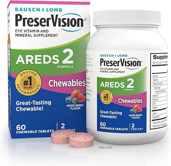 PreserVision AREDS 2 Eye Vitamin & Mineral Supplement, Contains Lutein, Vitamin C, Zeaxanthin, Zinc, Copper & Vitamin E, 60 Chewable  