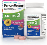 PreserVision AREDS 2 Eye Vitamin & Mineral Supplement, Contains Lutein, Vitamin C, Zeaxanthin, Zinc, Copper & Vitamin E, 60 Chewable  