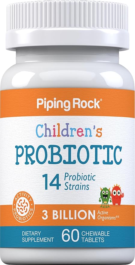 Piping Rock Probiotic for Children | 60 Chewable Tablets | Berry Flavor | 14 Strains, 3 Billion Organisms | Non-GMO, Gluten Free Kids Supplement