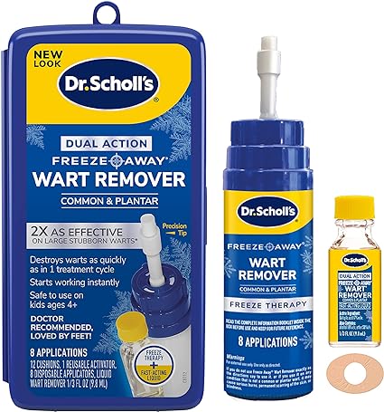 Dr Scholl's DUAL ACTION FREEZE AWAY? WART REMOVER, 8 Applications // Freeze Therapy + Powerful Fast Acting Salicylic Liquid to Remove Common and Plantar Warts, 0.33 Fl Oz, 1 Count