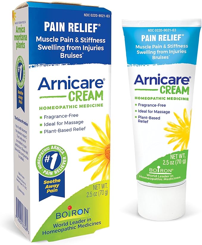 Boiron Arnicare Cream for Soothing Relief of Joint Pain, Muscle Pain, Muscle Soreness or Stiffness, and Swelling from Injury - Fast Absorbing and Fragrance-Free - 2.5 oz