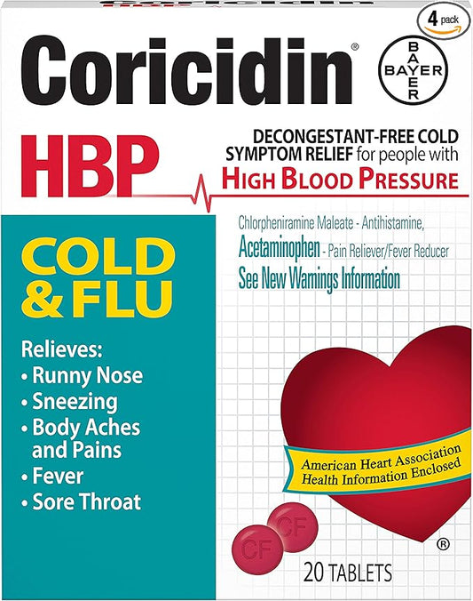 Coricidin HBP Cold & Flu Tablets, 20 ea