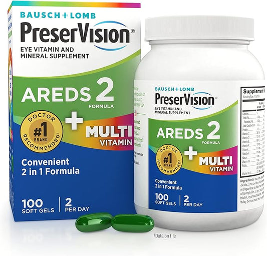 PreserVision AREDS 2 + Multivitamin 2-in-1 Eye Contains Vitamin C D E & Zinc Softgels   aging May Vary, 100 Count