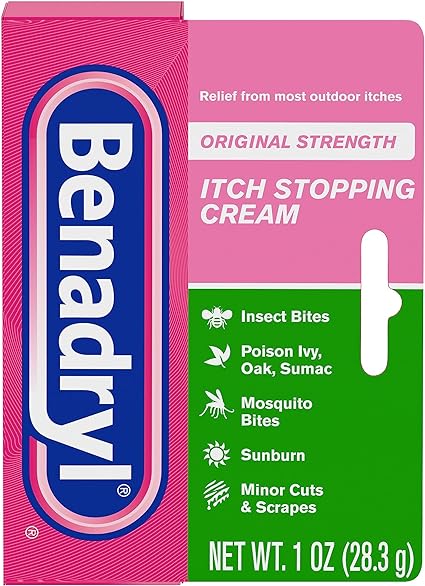 Benadryl Original Strength Anti-Itch Cream, Bug Bite Itch Relief, Diphenhydramine HCl Topical Analgesic & Zinc Acetate Skin Protectant, Great for Camping Essentials, 1 oz
