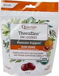 Quantum Health TheraZinc USDA Organic Zinc Lozenges|Blood Orange|Immune Support Formulated with Zinc Gluconate|Fast Relief|No Aftertaste|USDA Organic|18 Count