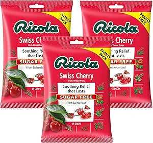 Ricola Sugar Free Swiss Cherry Herbal Cough Suppressant Throat Drops, 45ct Bag 