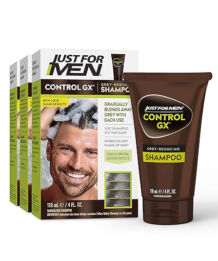 Just For Men Control GX Grey Reducing Shampoo, Gradual Hair Color for Stronger and Healthier Hair, 4 Fl Oz