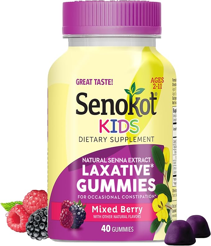 Senokot Kids Mixed Berry Laxative Gummies for Age 2+, Senna Extract for Gentle, Overnight Relief from Occasional Constipation, 40 ct