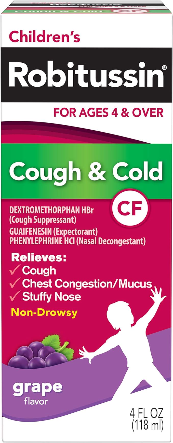 Robitussin Children's CF Cough and Cold Relief (Grape Flavor Liquid, 4 fl. oz. Bottle)