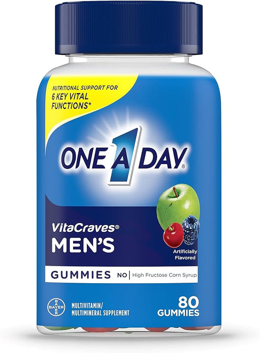 One A Day Men? Multivitamin Gummies, Multivitamin for Men with Vitamin A, C, D, E, Calcium & More To Support Healthy Muscle Function, Gummies, 80 Count