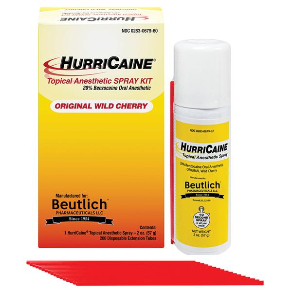 HurriCaine Topical Anesthetic Spray With 200 Tubes Ea