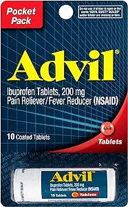 Advil Coated Tablets Pain Reliever and Fever Reducer, Ibuprofen 200mg, 4 x 10 Count Vial, Fast Pain Relief, Pocket   