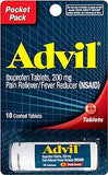 Advil Coated Tablets Pain Reliever and Fever Reducer, Ibuprofen 200mg, 4 x 10 Count Vial, Fast Pain Relief, Pocket   