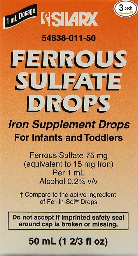 Ferrous Sulfate Iron 15mg/ml Supplement Drops 50ml Bottle