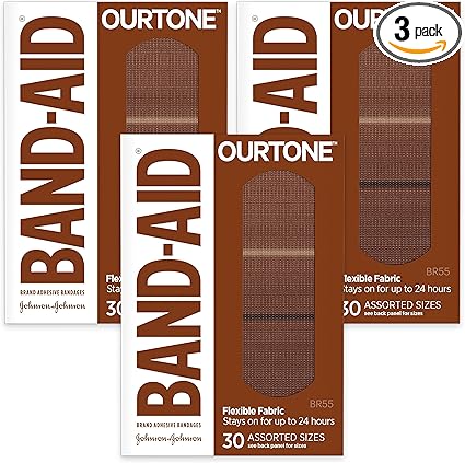 Band-Aid Brand Ourtone Adhesive Bandages, Flexible Protection & Care of Minor Cuts & Scrapes, Quilt-Aid Pad for Painful Wounds, BR55, Assorted Sizes, 30 ct
