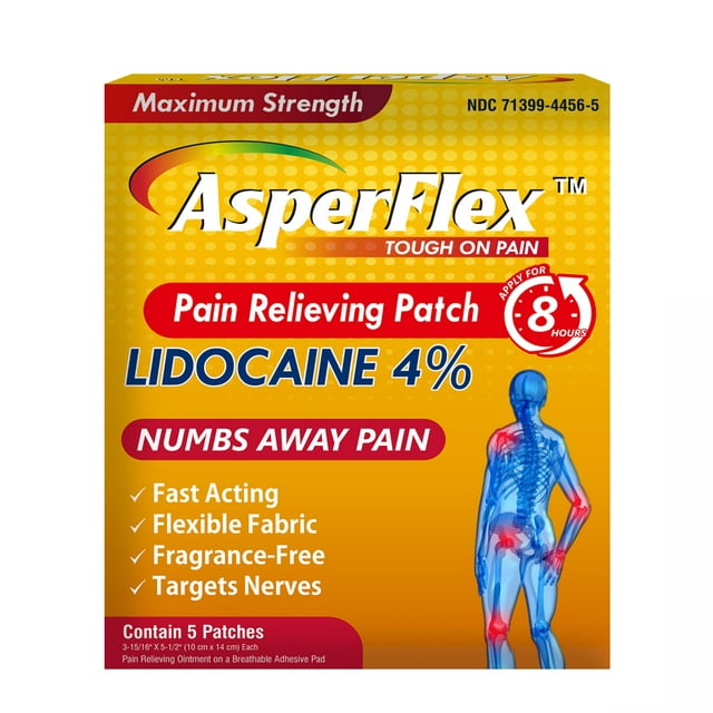 ASPERFLEX·Lidocaine 4% pain relieving patch 8hours - 5 Patches