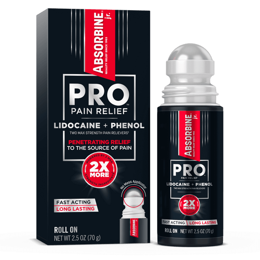 Absorbine Jr. Pro No-Mess Lidocaine Roll-On, Maximum Strength Numbing Pain Relief with Phenol for Fast-Acting Relief of Nerve Pain, Muscle Aches, and Joint Discomfort, 2.5 oz.