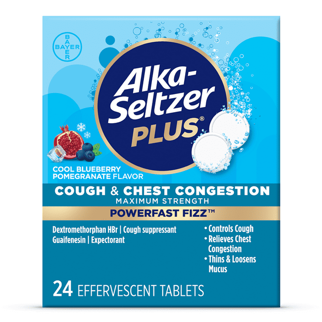 Alka-Seltzer Plus Powerfast Fizz Cough & Chest Congestion Medicine, Effervescent Tablets, 24 Count