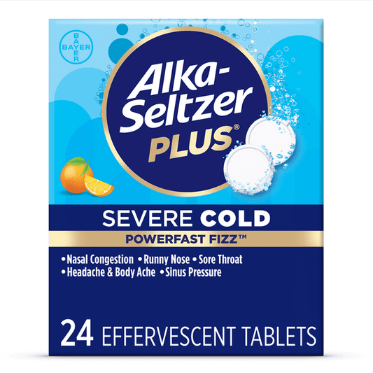 Alka-Seltzer Plus Powerfast Fizz Severe Cold Medicine, Orange Zest Effervescent Tablets, 24 Count