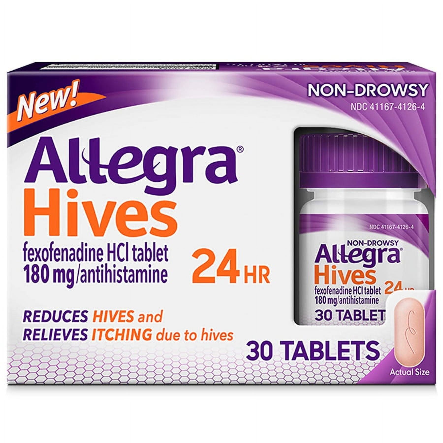 Allegra Hives 24HR Non-Drowsy Allergy Symptom Relief Tablets, 30 Ct