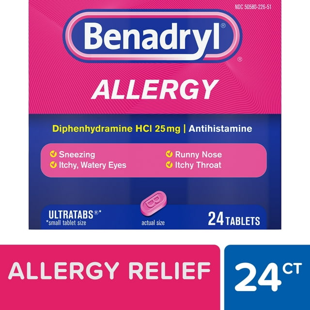 Benadryl Ultratabs Antihistamine Cold & Allergy Relief Tablets, 24 Ct