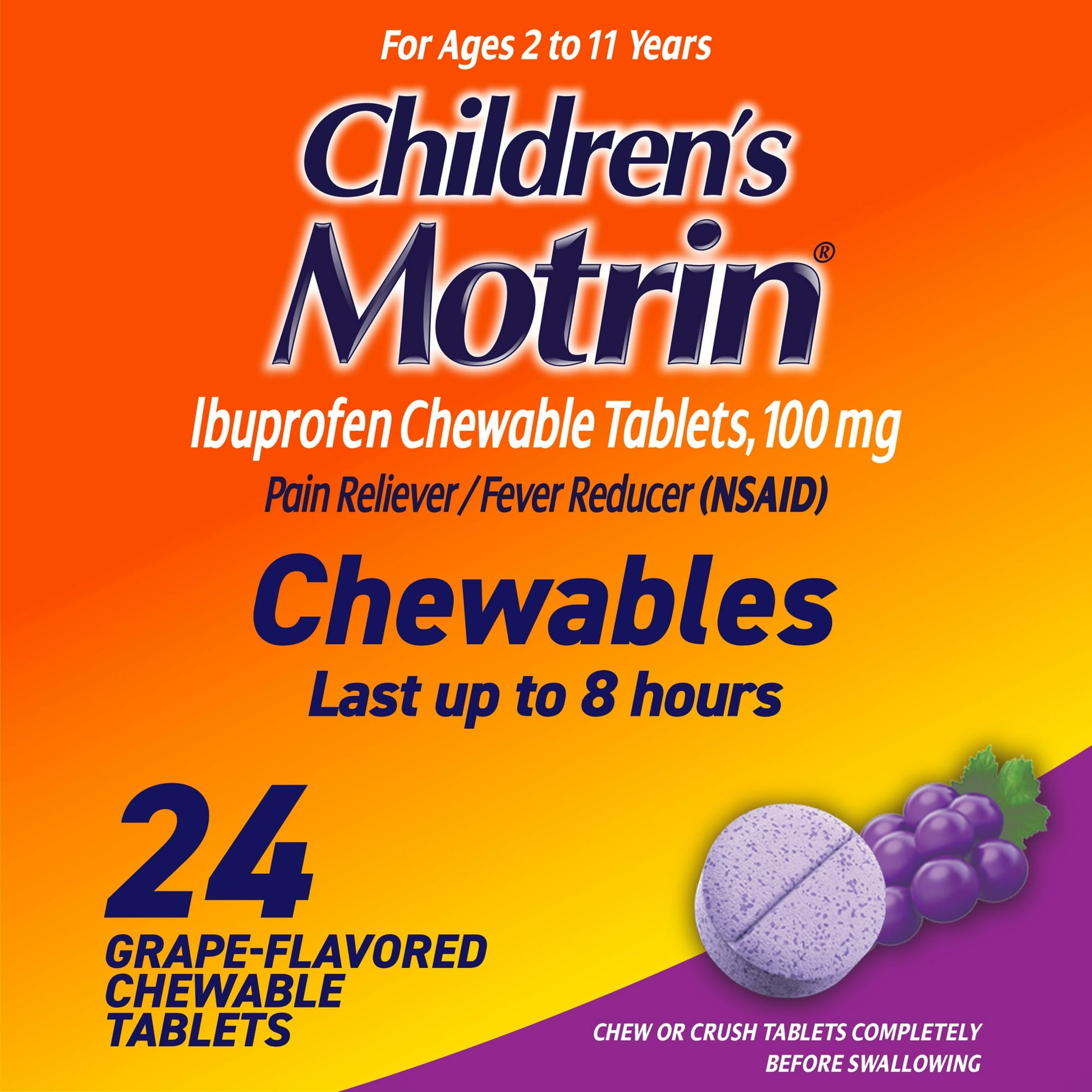 Children's Motrin Ibuprofen Chewable Tablets, Grape, 24 Ct