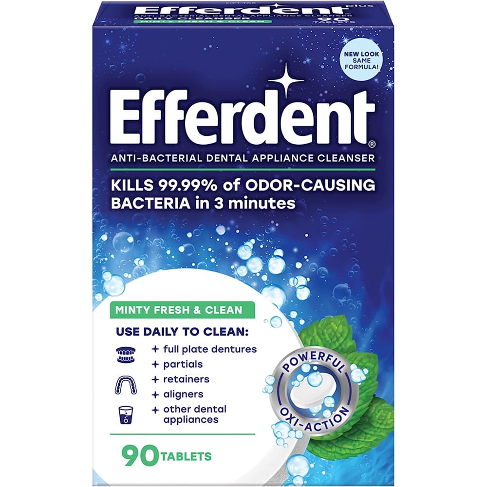 Efferdent Plus Mint Anti-Bacterial Denture Cleanser Tablets, 90 Count