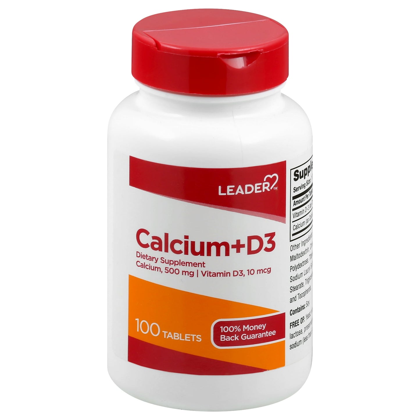 Leader Calcium Vitamin 500mg + D3 10mcg, 100 Tablets