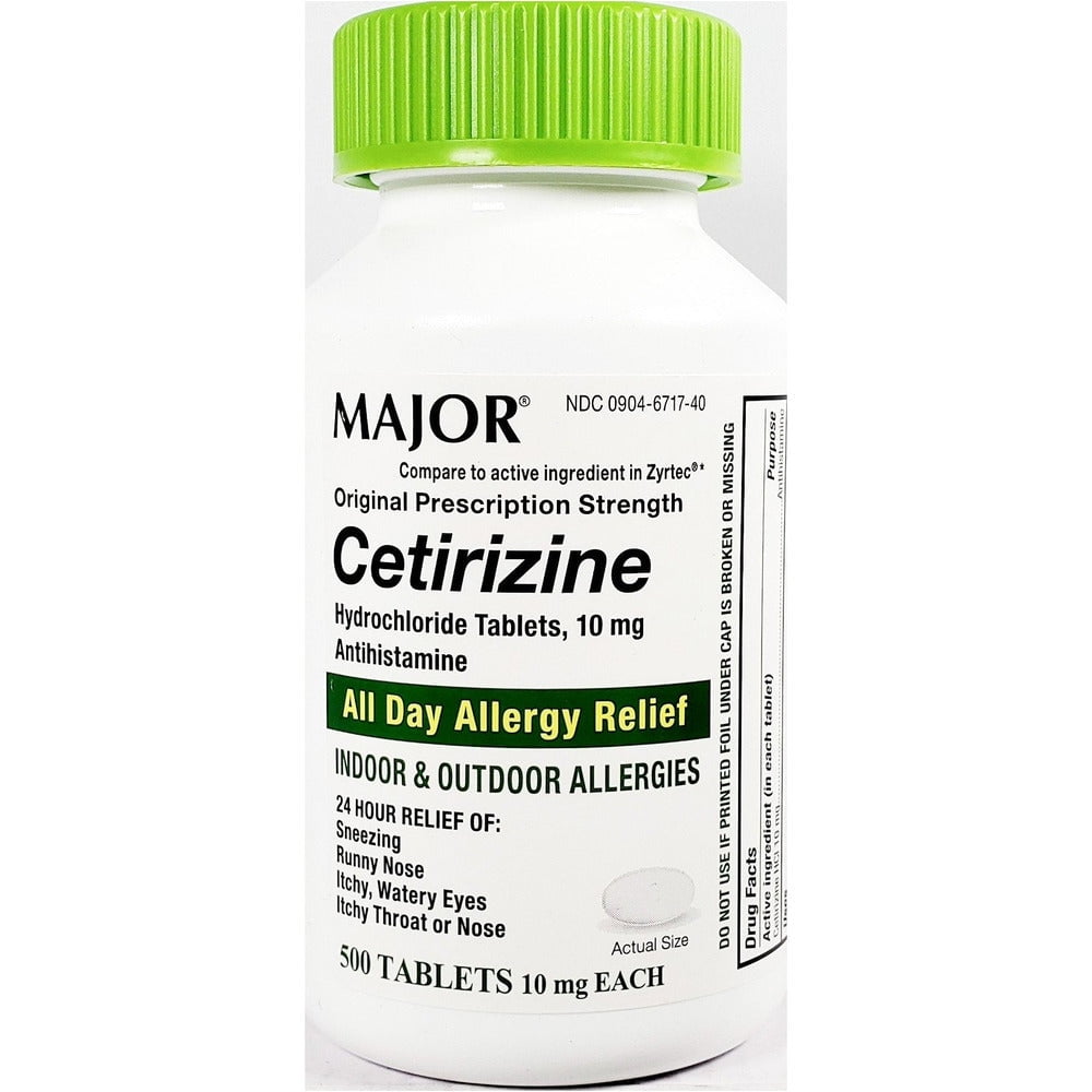 Major All Day Allergy Relief Cetirizine 10mg 500 tabs