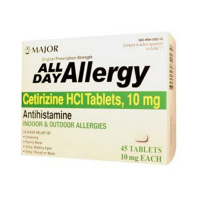 Major Pharmaceuticals All Day Allergy Cetirizine 10mg Tablets, 45 Count