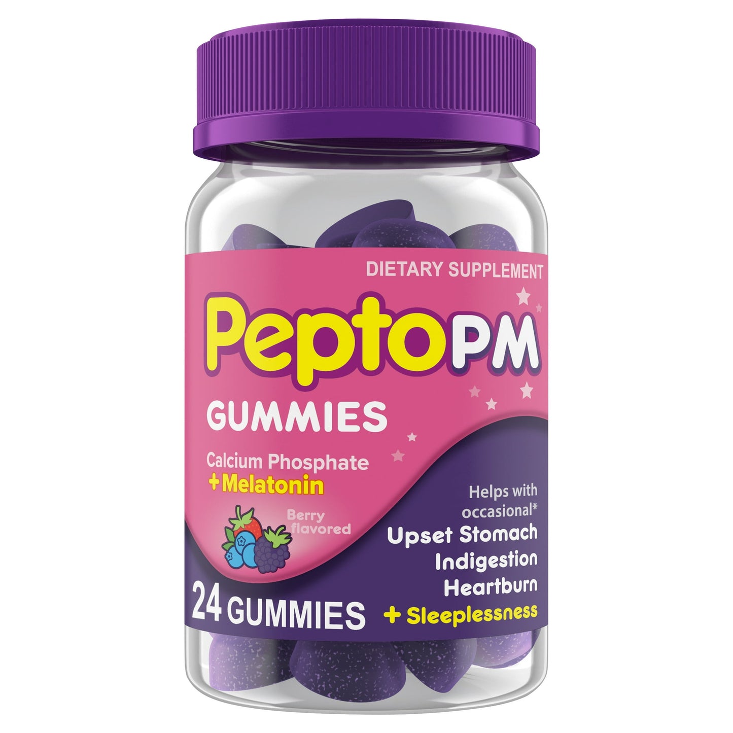 Pepto PM Gummies, Upset Stomach Relief with Sleep Support, over-the-Counter Medicine, 24 Chewable