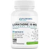 Puregen Labs Allergy Relief Loratadine 10mg - Non-Drowsy Antihistamine Allergy - 100 Tablets - 1PK