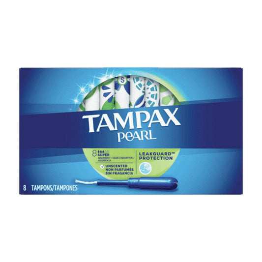 Tampax Pearl Tampons Super Absorbency with LeakGuard Braid, Unscented, 8 Count
