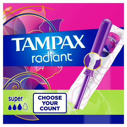 Tampax Pocket Radiant Tampons with Leak Guard Braid, Super Absorbency, 14 Count
