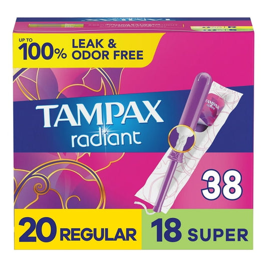 Tampax Radiant Duopack Regular/Super Absorbency Unscented Plastic Tampons - 38ct (Please be advised that sets may be missing pieces or otherwise incomplete.)