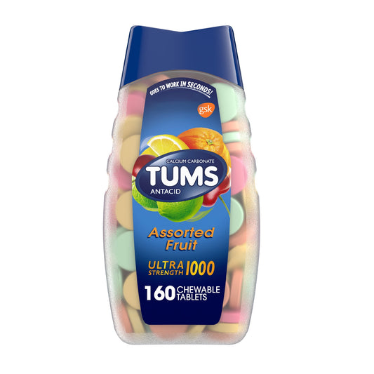 Tums Ultra Strength Heartburn Relief Chewable Antacid Tablets, Fruit, 160 Count