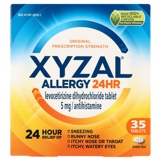 Xyzal 24 Hour Antihistamine Medicine Tablets for Adult Allergy Relief, Levocetirizine, 5 mg, 35 Pills