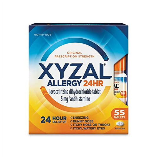 Xyzal Allergy Pills, 24-Hour Allergy Relief, 55-Count, Original Prescription Strength