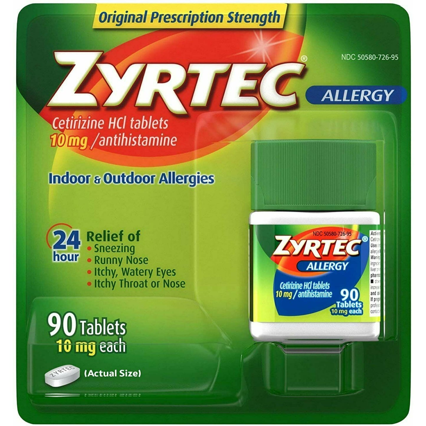 Zyrtec Cetirizine HCI Allergy 10 mg Antihistamine, Indoor & Outdoor Allergies 24 Hours 90 Tablets