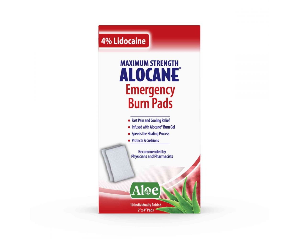 ALOCANE? Emergency Burn Pads with 4% Lidocaine, 10 Pads
