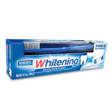 lucky whitening toothpaste 6.4oz with toothbrush