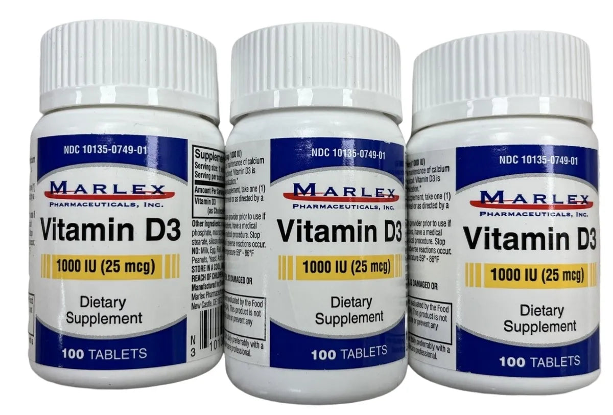 Marlex Vitamin D3 1000 IU (25mcg) 100 Tablets (3 Pack)